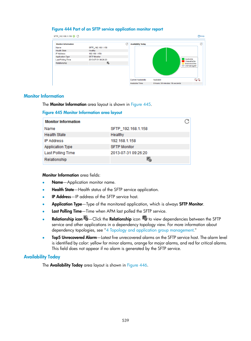 Monitor information, Availability today, Figure 444 | H3C Technologies H3C Intelligent Management Center User Manual | Page 553 / 740