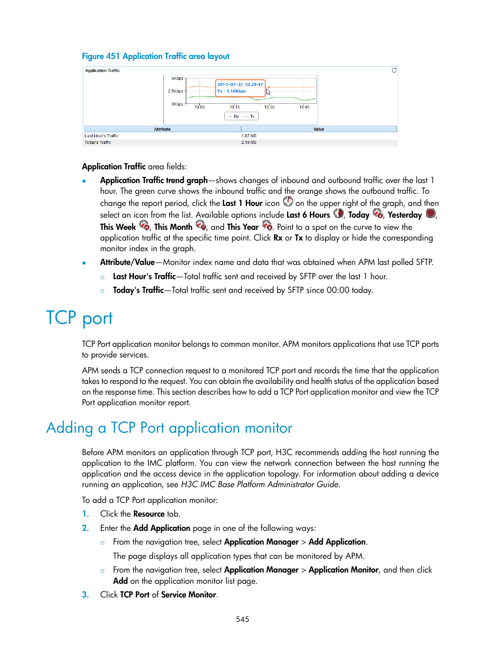 Tcp port, Adding a tcp port application monitor, N in | Figure 451 | H3C Technologies H3C Intelligent Management Center User Manual | Page 559 / 740