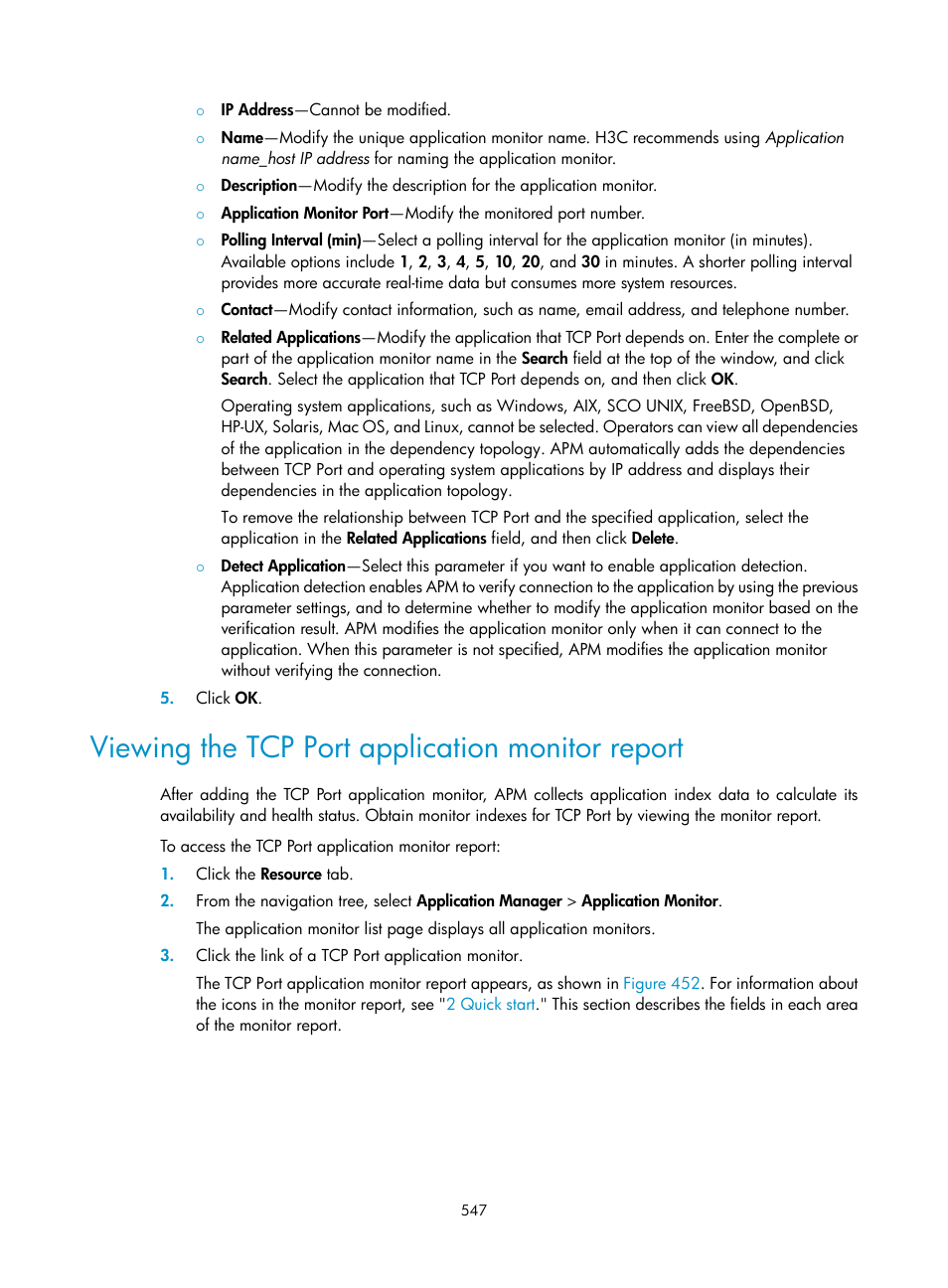 Viewing the tcp port application monitor report | H3C Technologies H3C Intelligent Management Center User Manual | Page 561 / 740