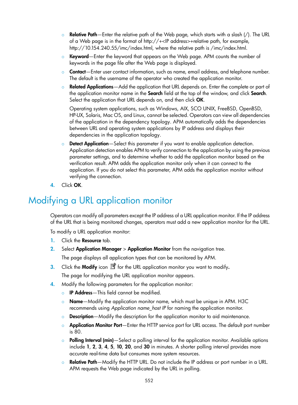 Modifying a url application monitor | H3C Technologies H3C Intelligent Management Center User Manual | Page 566 / 740