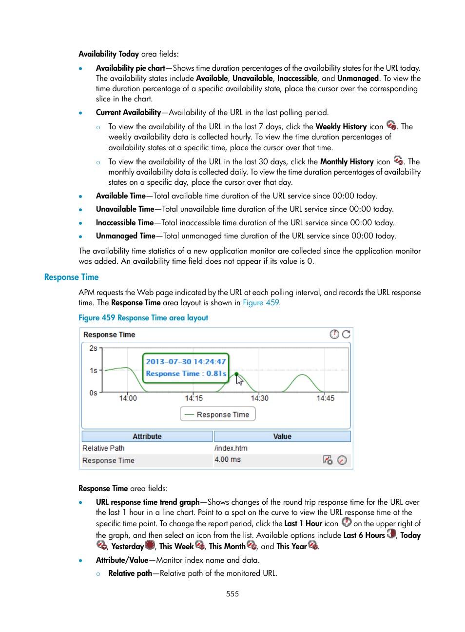 Response time | H3C Technologies H3C Intelligent Management Center User Manual | Page 569 / 740