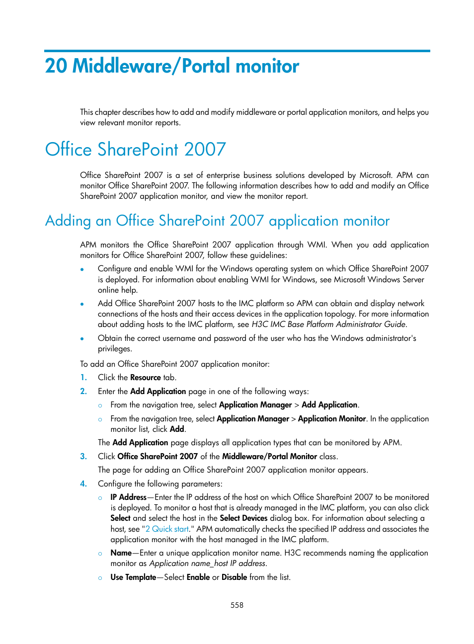 20 middleware/portal monitor, Office sharepoint 2007 | H3C Technologies H3C Intelligent Management Center User Manual | Page 572 / 740