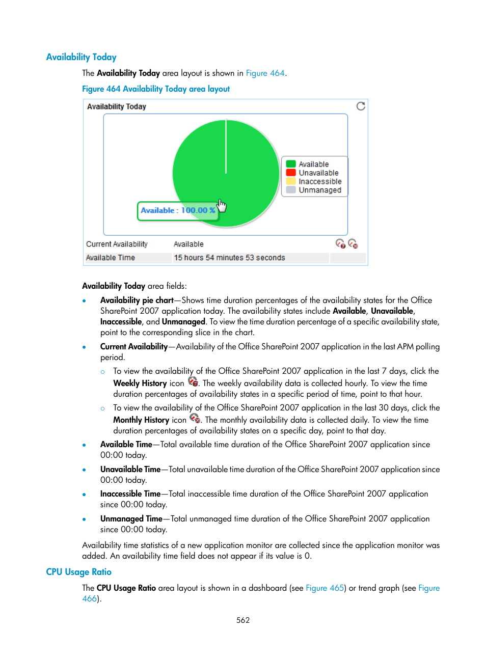 Availability today, Cpu usage ratio | H3C Technologies H3C Intelligent Management Center User Manual | Page 576 / 740