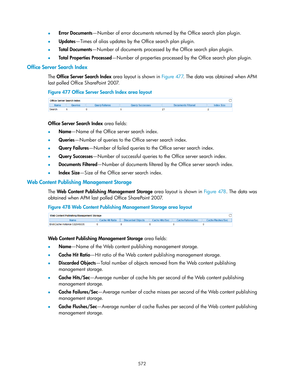 Office server search index, Web content publishing management storage | H3C Technologies H3C Intelligent Management Center User Manual | Page 586 / 740