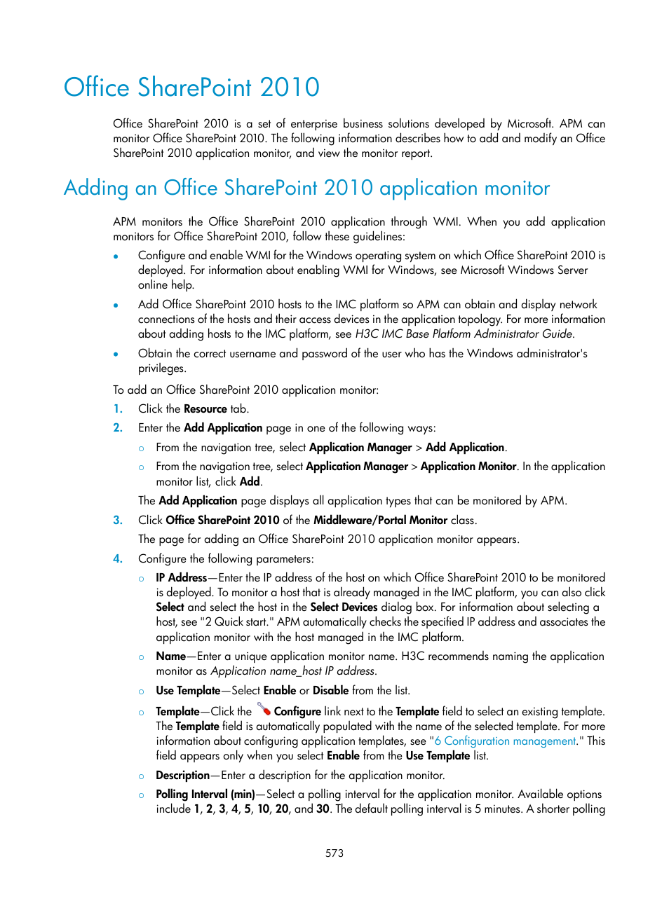 Office sharepoint 2010 | H3C Technologies H3C Intelligent Management Center User Manual | Page 587 / 740