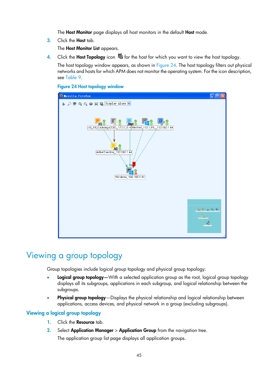Viewing a group topology, Viewing a logical group topology | H3C Technologies H3C Intelligent Management Center User Manual | Page 59 / 740