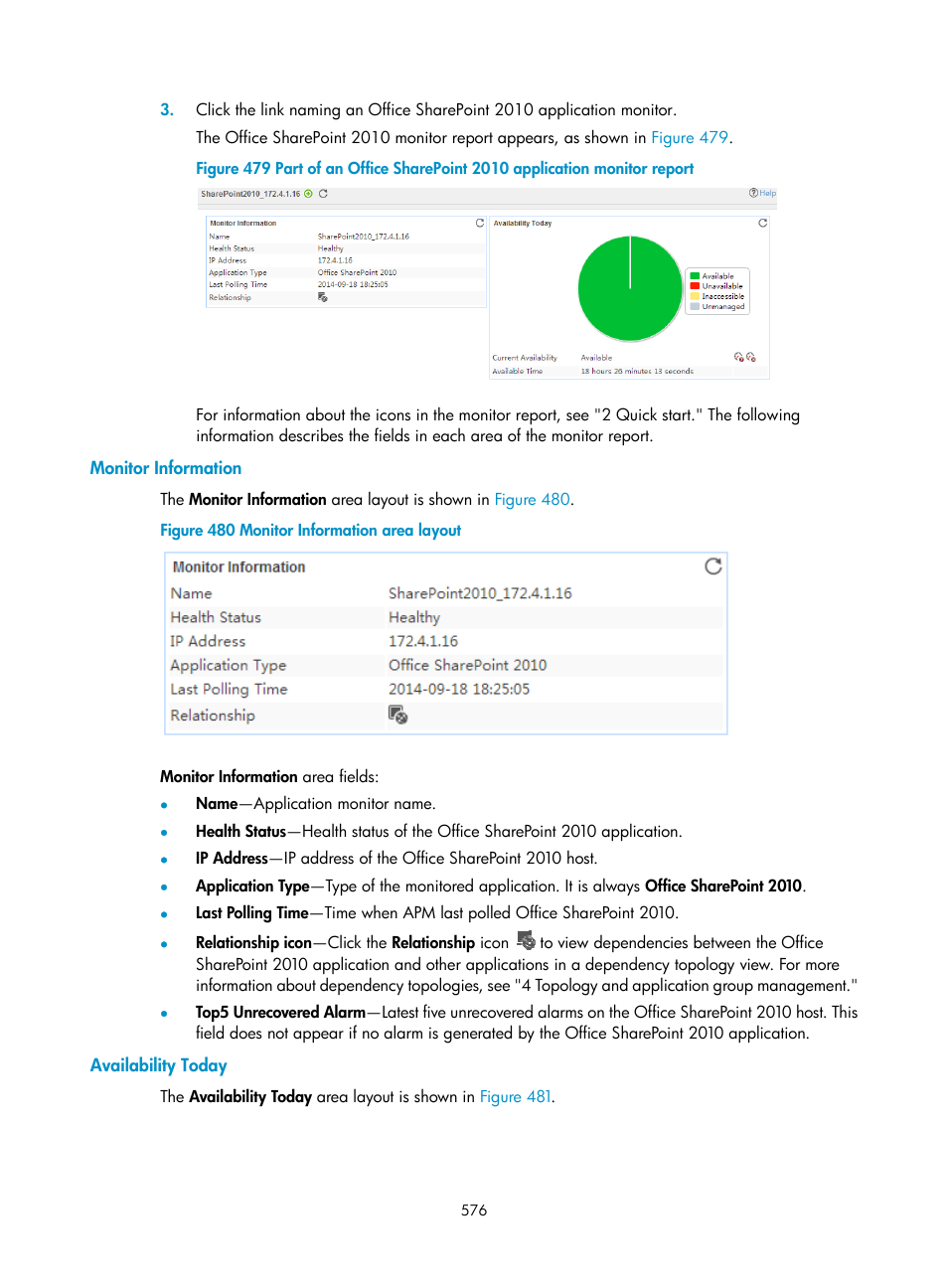 Monitor information, Availability today | H3C Technologies H3C Intelligent Management Center User Manual | Page 590 / 740