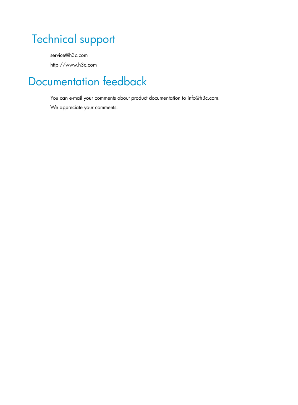 Technical support, Documentation feedback | H3C Technologies H3C Intelligent Management Center User Manual | Page 6 / 740