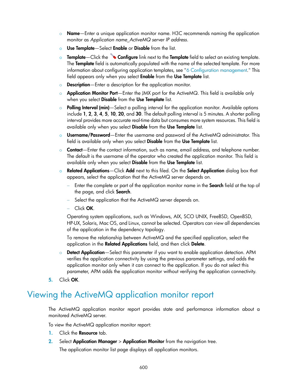 Viewing the activemq application monitor report | H3C Technologies H3C Intelligent Management Center User Manual | Page 614 / 740