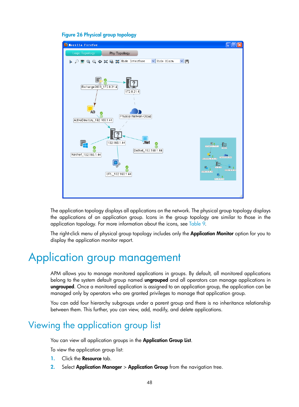 Application group management, Viewing the application group list | H3C Technologies H3C Intelligent Management Center User Manual | Page 62 / 740
