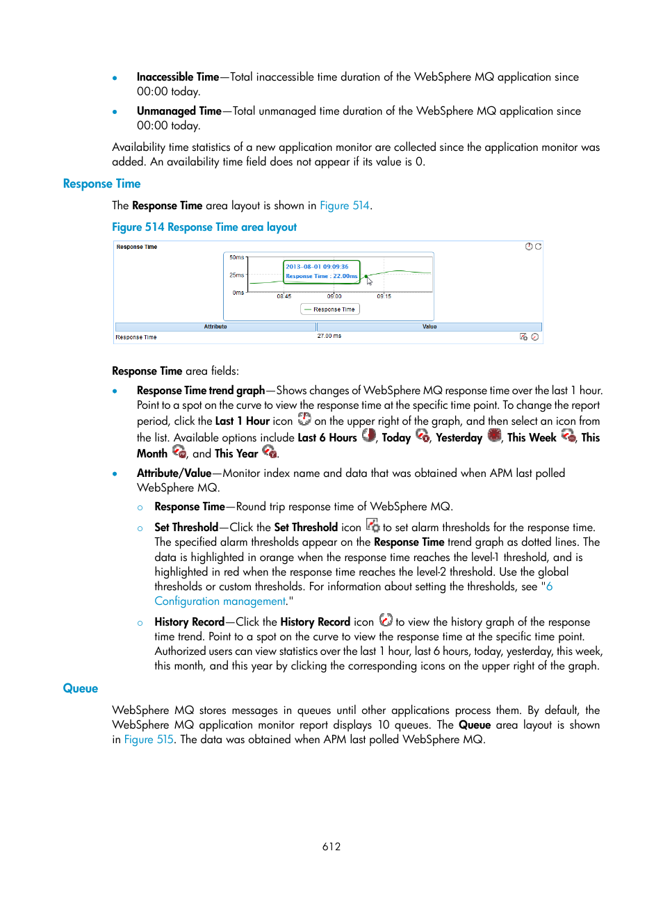 Response time, Queue | H3C Technologies H3C Intelligent Management Center User Manual | Page 626 / 740