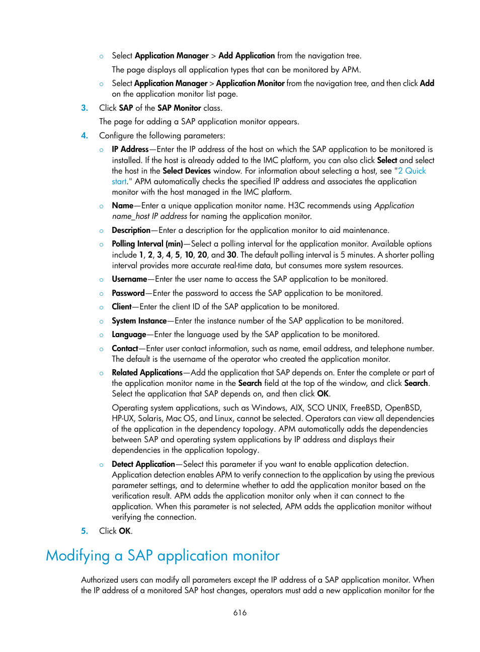 Modifying a sap application monitor | H3C Technologies H3C Intelligent Management Center User Manual | Page 630 / 740
