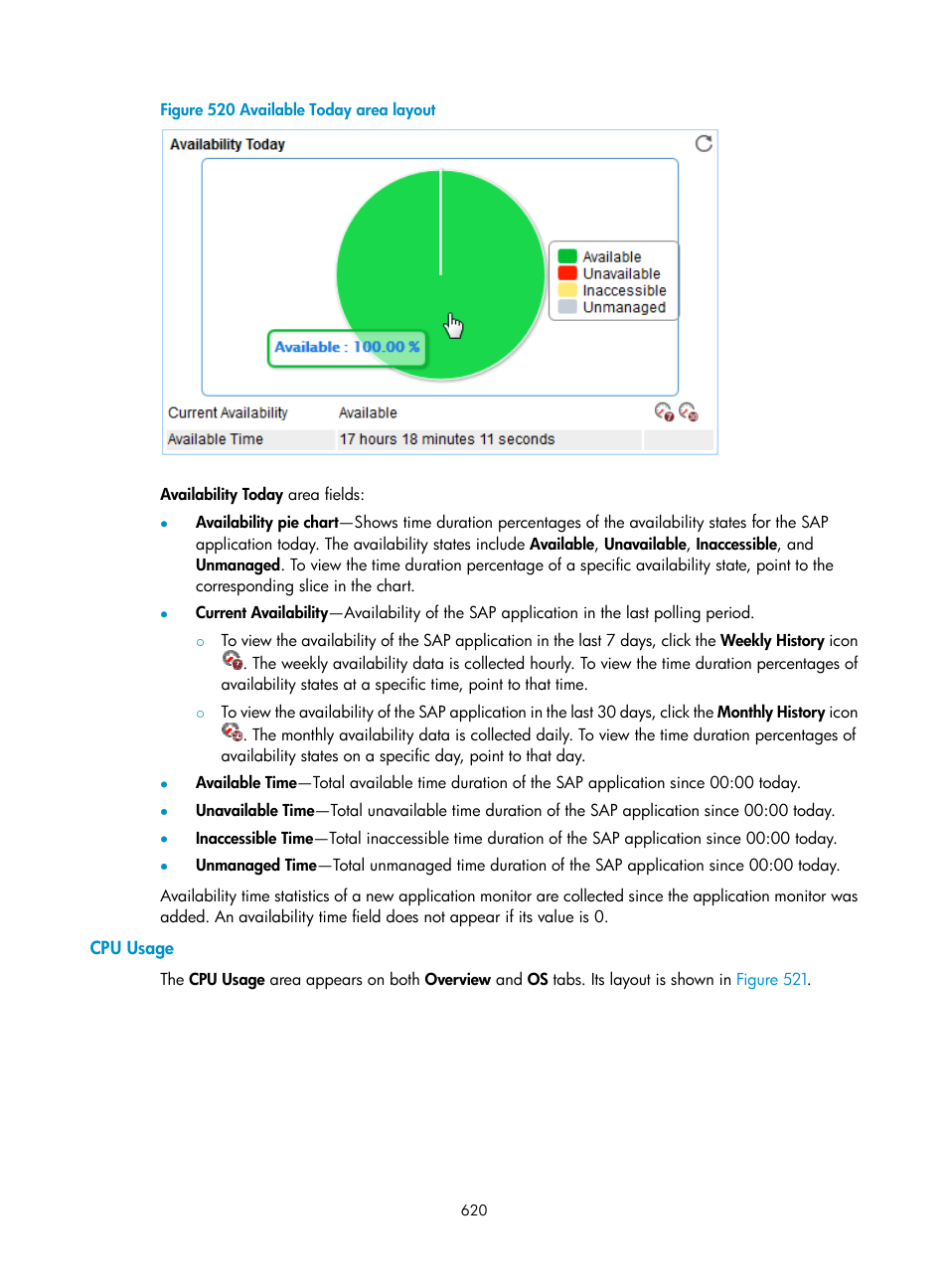 Cpu usage, Figure 520 | H3C Technologies H3C Intelligent Management Center User Manual | Page 634 / 740