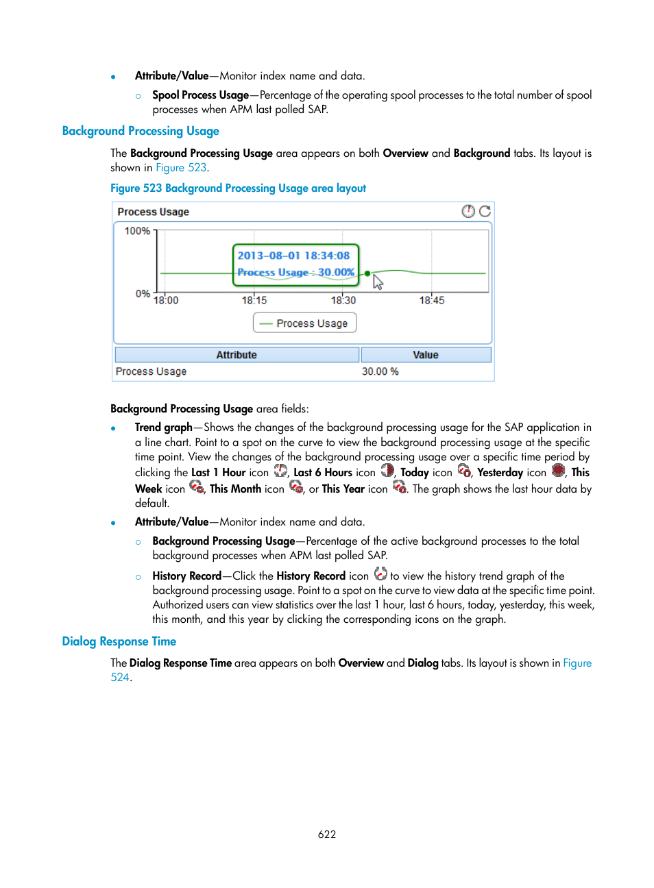 Background processing usage, Dialog response time | H3C Technologies H3C Intelligent Management Center User Manual | Page 636 / 740