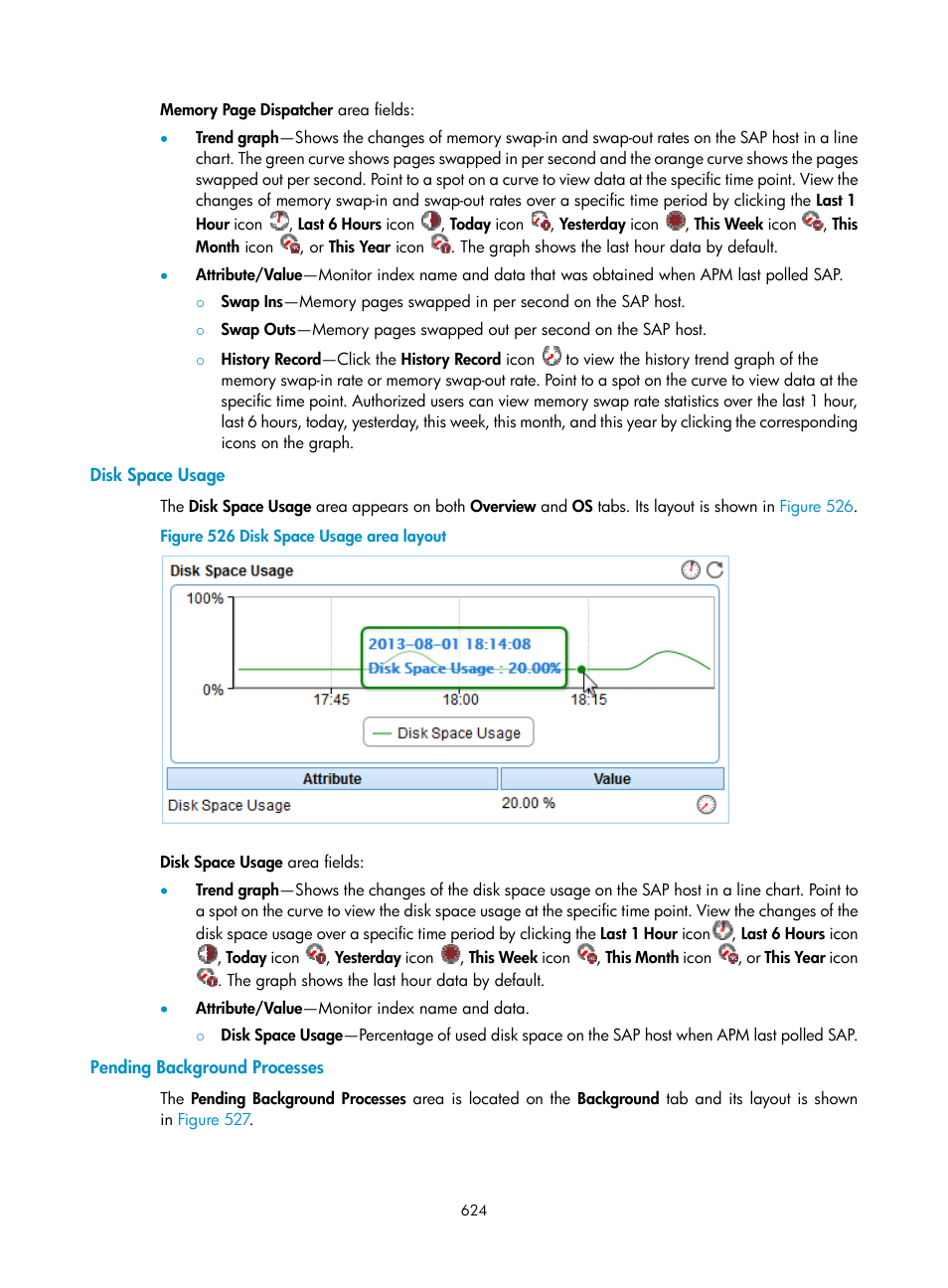 Disk space usage, Pending background processes | H3C Technologies H3C Intelligent Management Center User Manual | Page 638 / 740