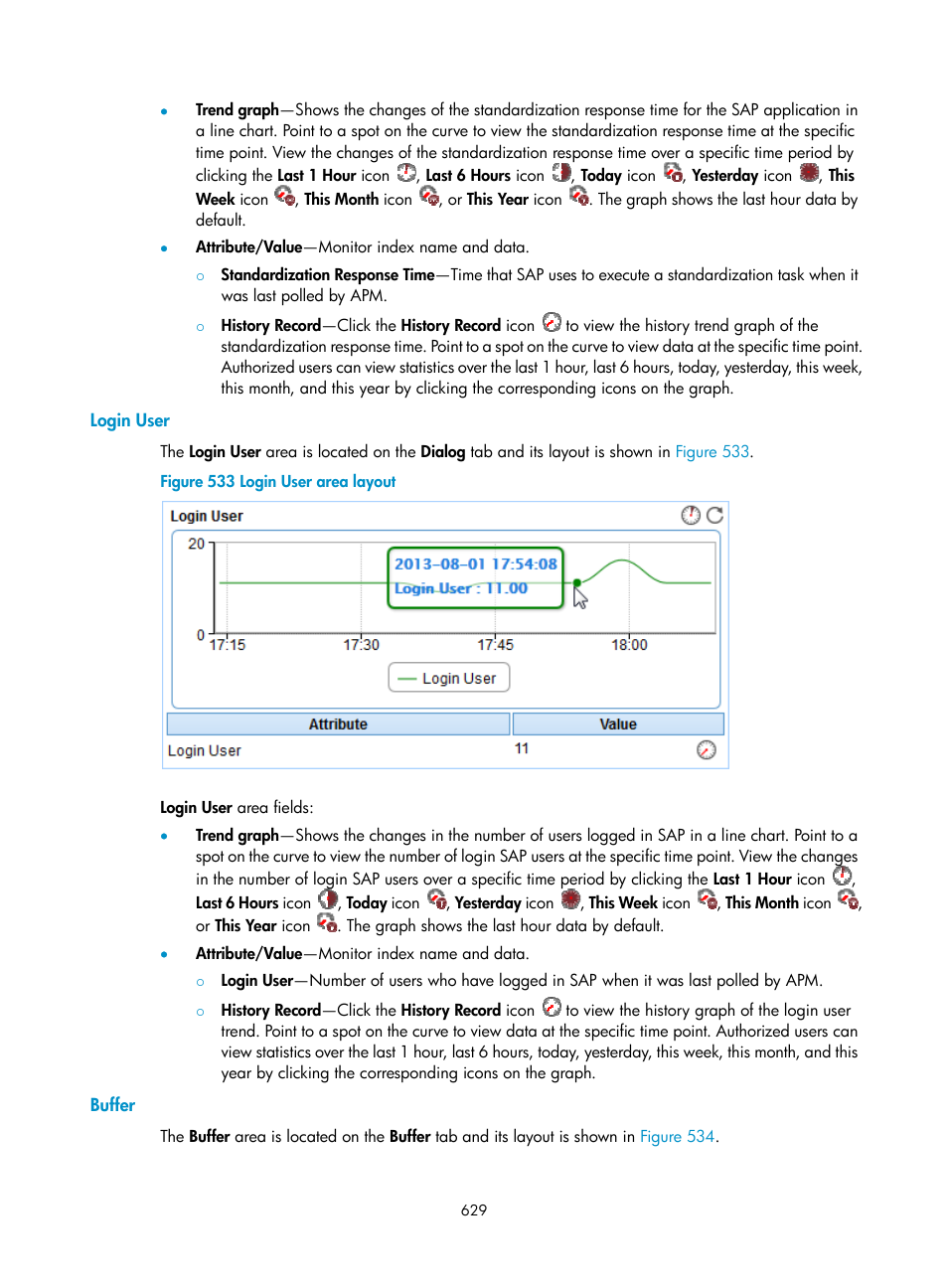 Login user, Buffer | H3C Technologies H3C Intelligent Management Center User Manual | Page 643 / 740