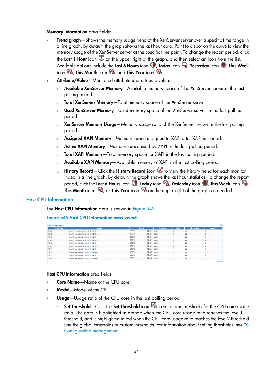 Host cpu information | H3C Technologies H3C Intelligent Management Center User Manual | Page 655 / 740