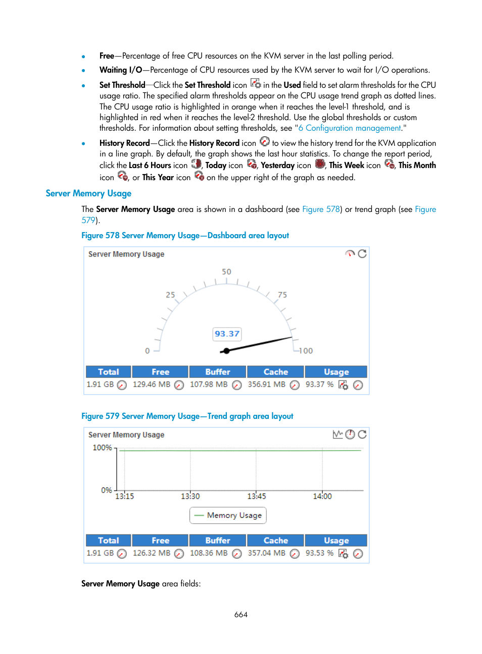 Server memory usage | H3C Technologies H3C Intelligent Management Center User Manual | Page 678 / 740