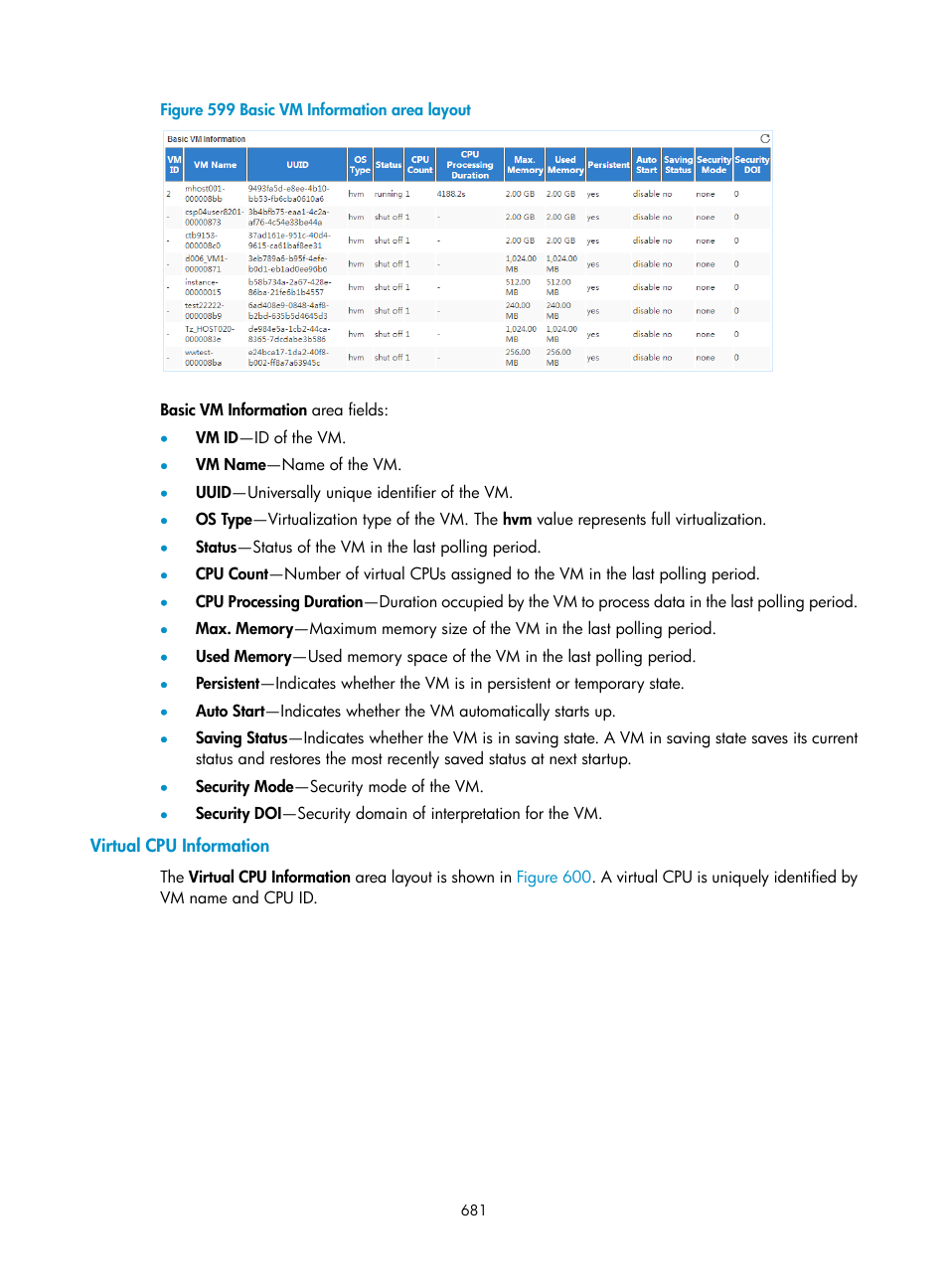 Virtual cpu information | H3C Technologies H3C Intelligent Management Center User Manual | Page 695 / 740
