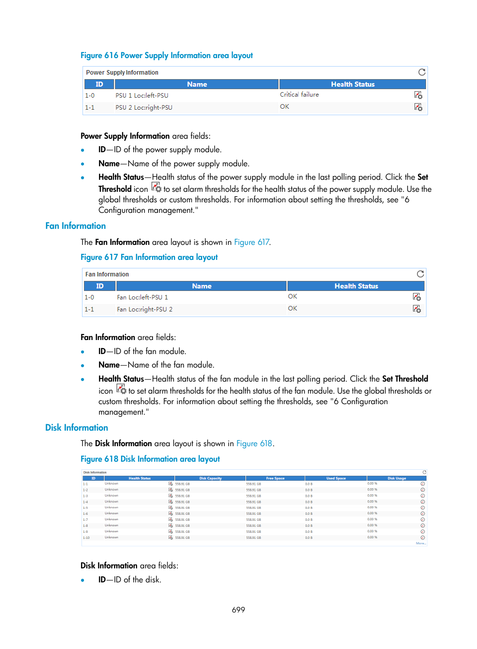 Fan information, Disk information, Figure 616 | H3C Technologies H3C Intelligent Management Center User Manual | Page 713 / 740