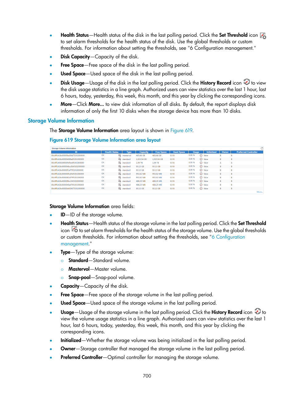 Storage volume information | H3C Technologies H3C Intelligent Management Center User Manual | Page 714 / 740