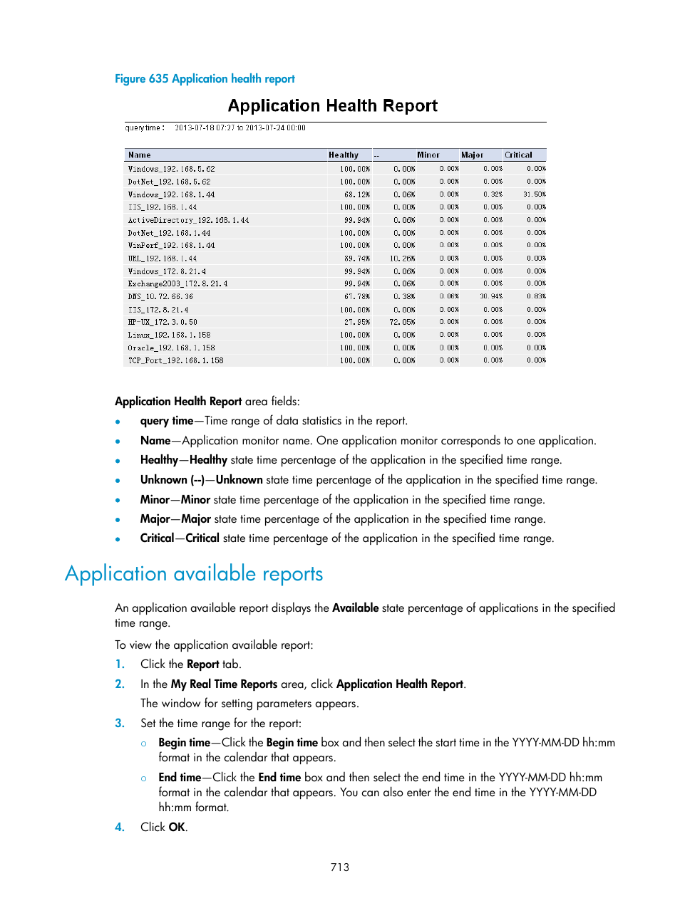 Application available reports | H3C Technologies H3C Intelligent Management Center User Manual | Page 727 / 740