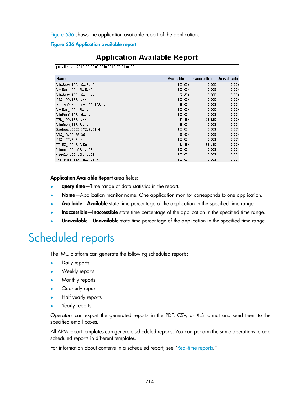Scheduled reports | H3C Technologies H3C Intelligent Management Center User Manual | Page 728 / 740