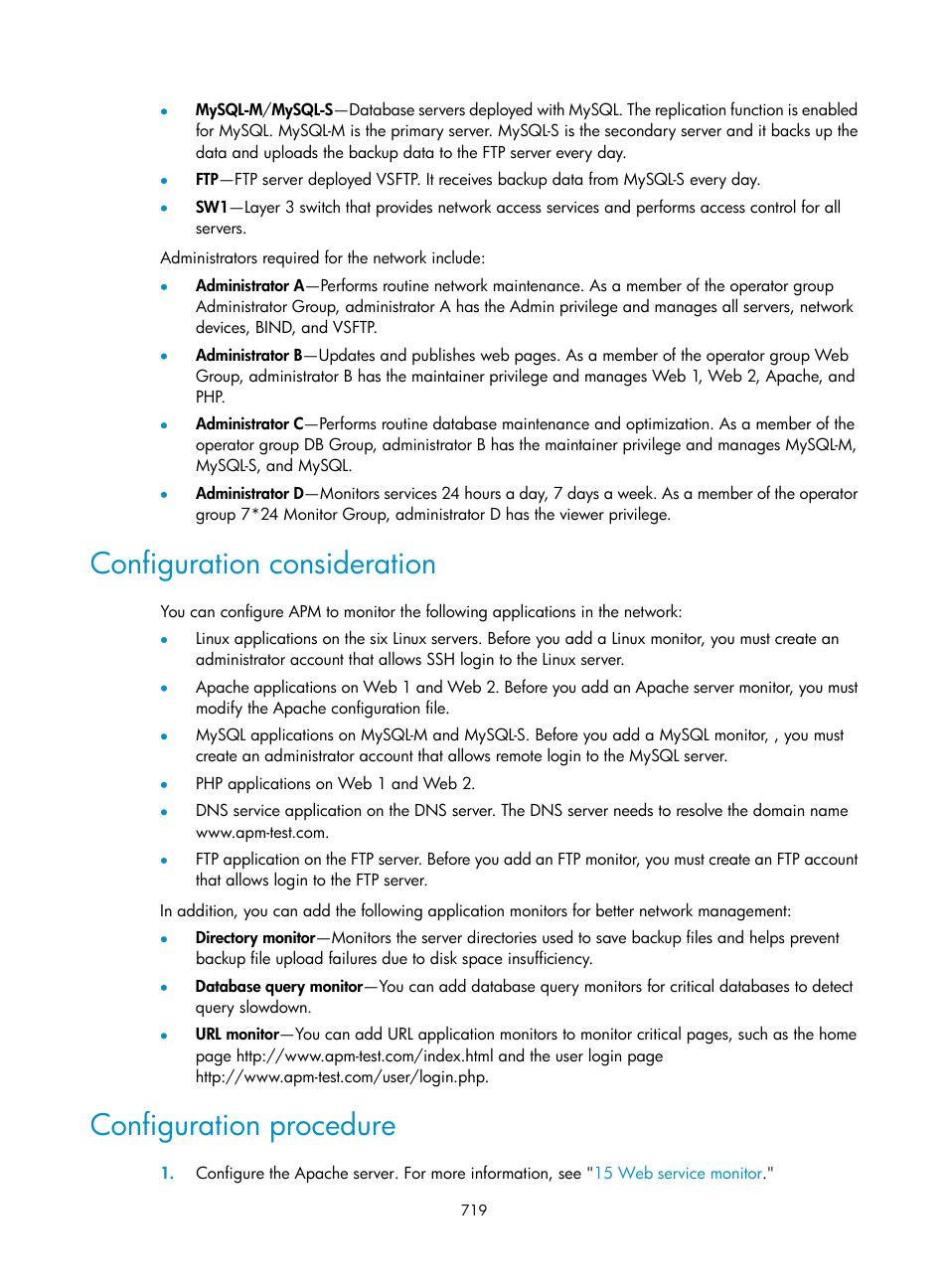 Configuration consideration, Configuration procedure | H3C Technologies H3C Intelligent Management Center User Manual | Page 733 / 740