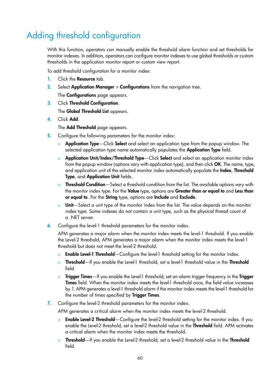 Adding threshold configuration | H3C Technologies H3C Intelligent Management Center User Manual | Page 74 / 740