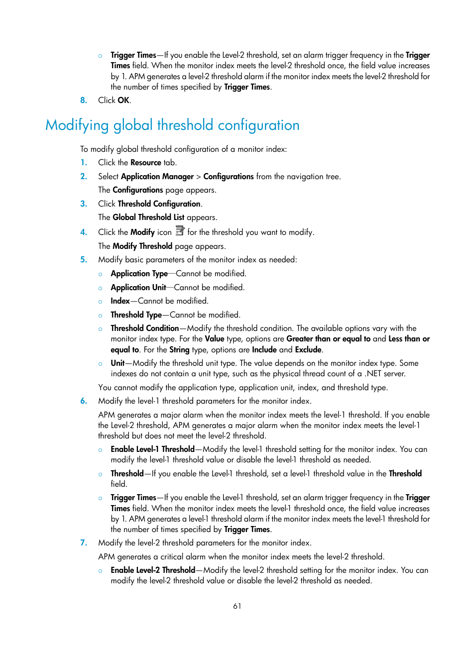 Modifying global threshold configuration | H3C Technologies H3C Intelligent Management Center User Manual | Page 75 / 740