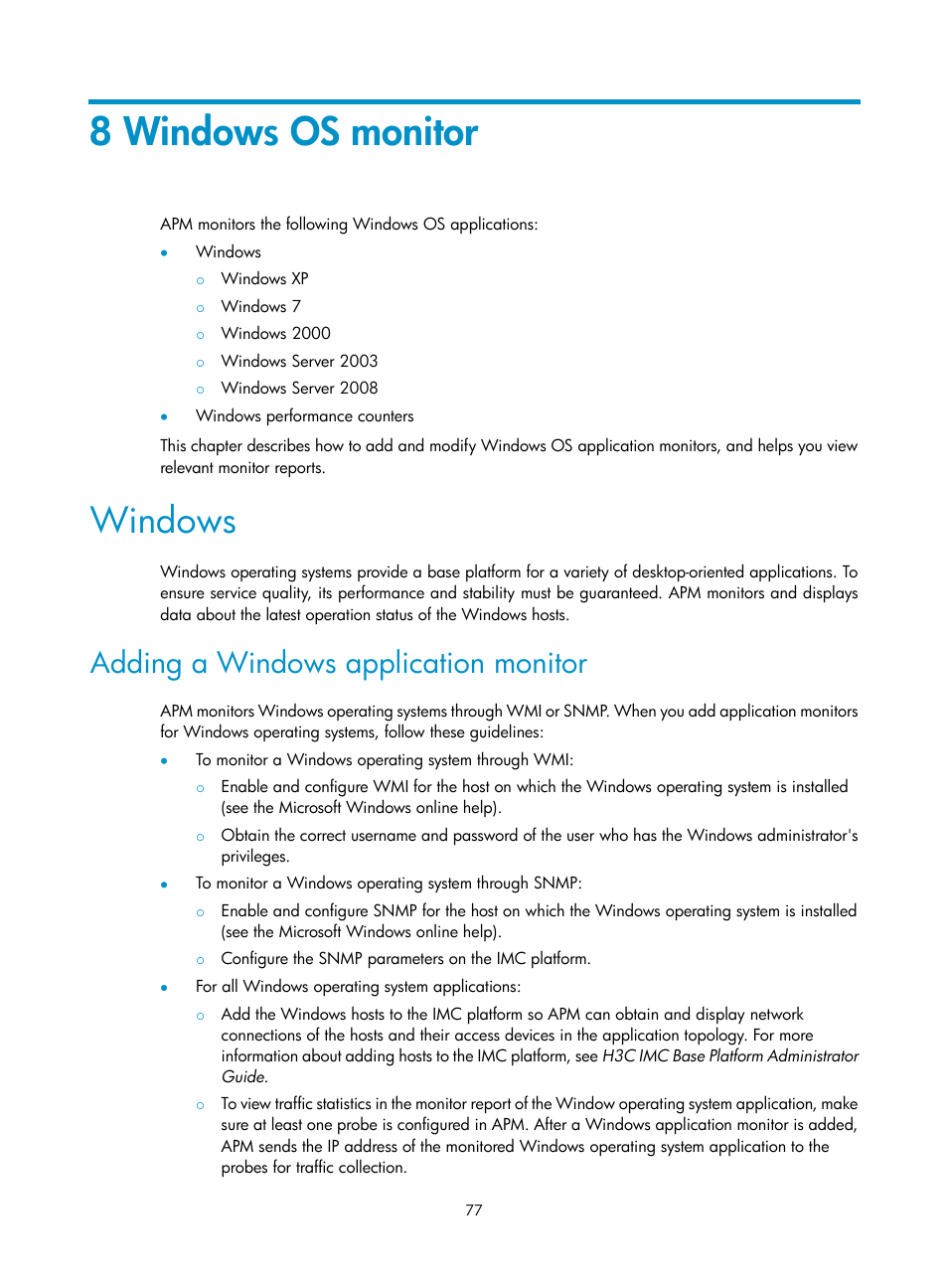 8 windows os monitor, Windows, Adding a windows application monitor | H3C Technologies H3C Intelligent Management Center User Manual | Page 91 / 740