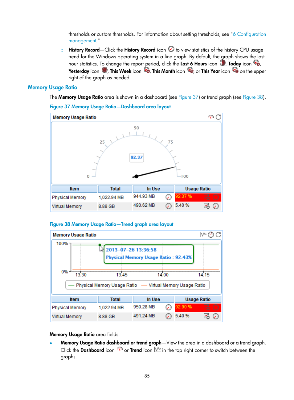 Memory usage ratio | H3C Technologies H3C Intelligent Management Center User Manual | Page 99 / 740