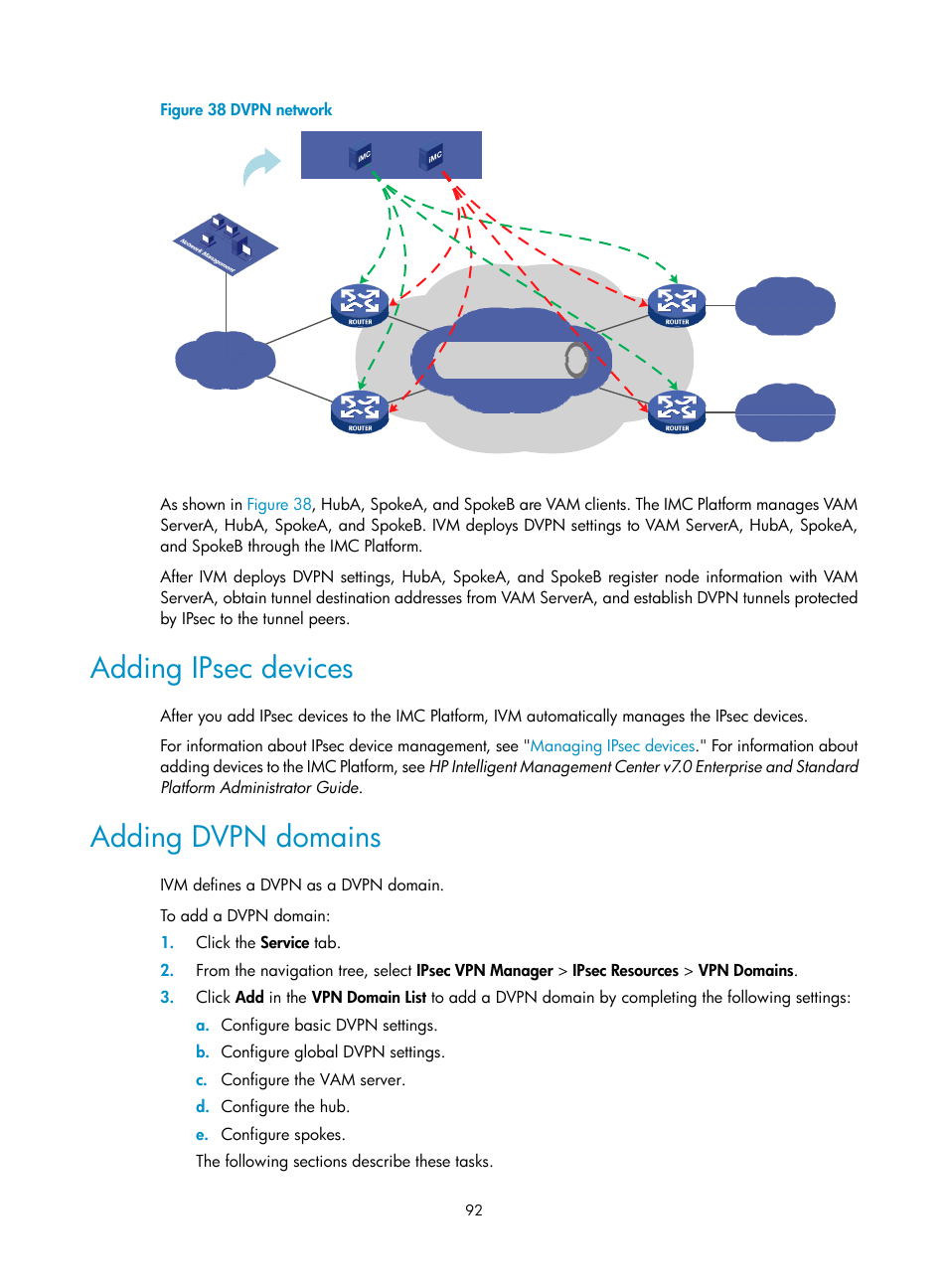 Adding ipsec devices, Adding dvpn domains | H3C Technologies H3C Intelligent Management Center User Manual | Page 102 / 213