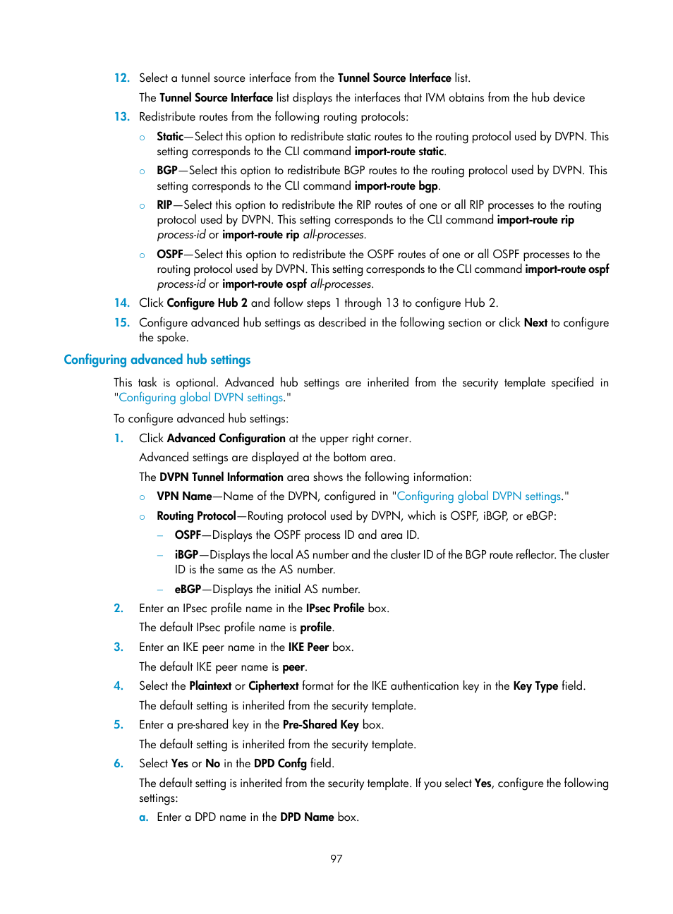 Configuring advanced hub settings | H3C Technologies H3C Intelligent Management Center User Manual | Page 107 / 213
