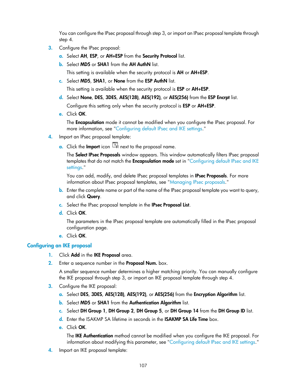 Configuring an ike proposal | H3C Technologies H3C Intelligent Management Center User Manual | Page 117 / 213