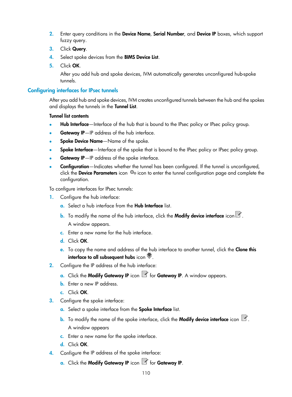 Configuring interfaces for ipsec tunnels | H3C Technologies H3C Intelligent Management Center User Manual | Page 120 / 213