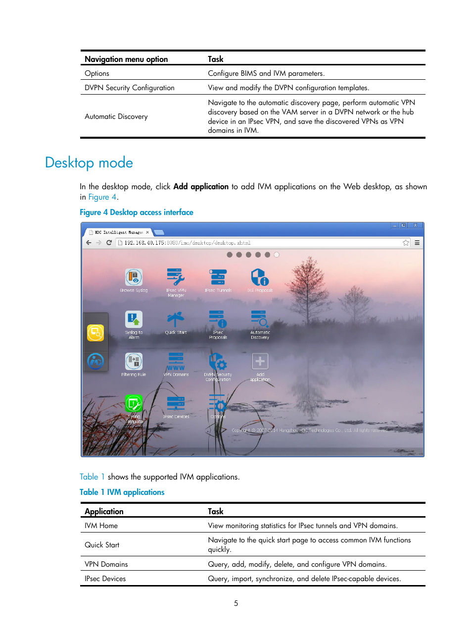 Desktop mode | H3C Technologies H3C Intelligent Management Center User Manual | Page 15 / 213