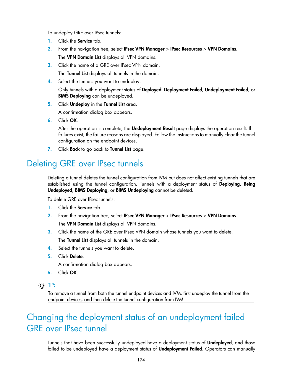 Deleting gre over ipsec tunnels | H3C Technologies H3C Intelligent Management Center User Manual | Page 184 / 213