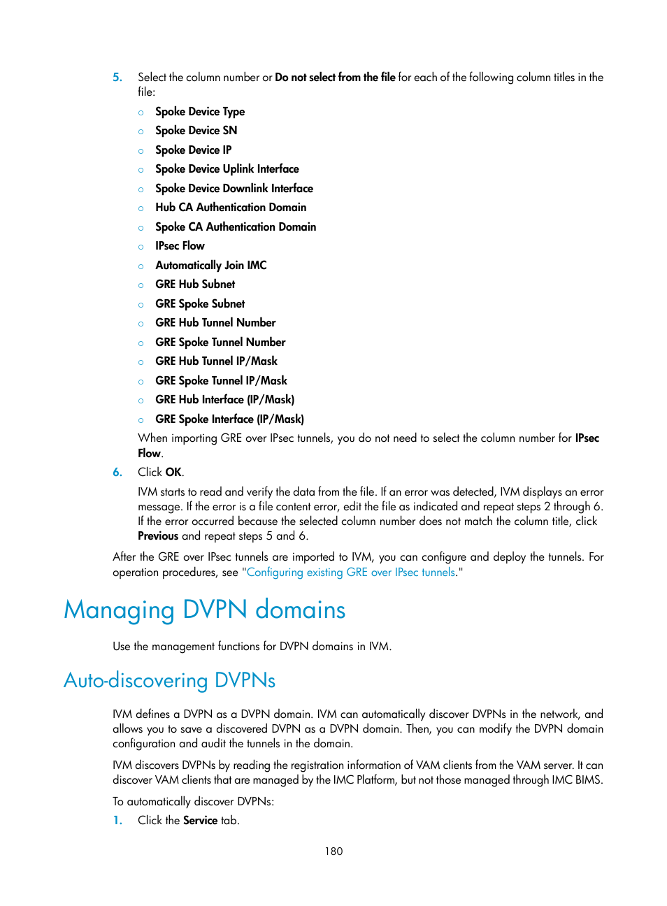 Managing dvpn domains, Auto-discovering dvpns | H3C Technologies H3C Intelligent Management Center User Manual | Page 190 / 213