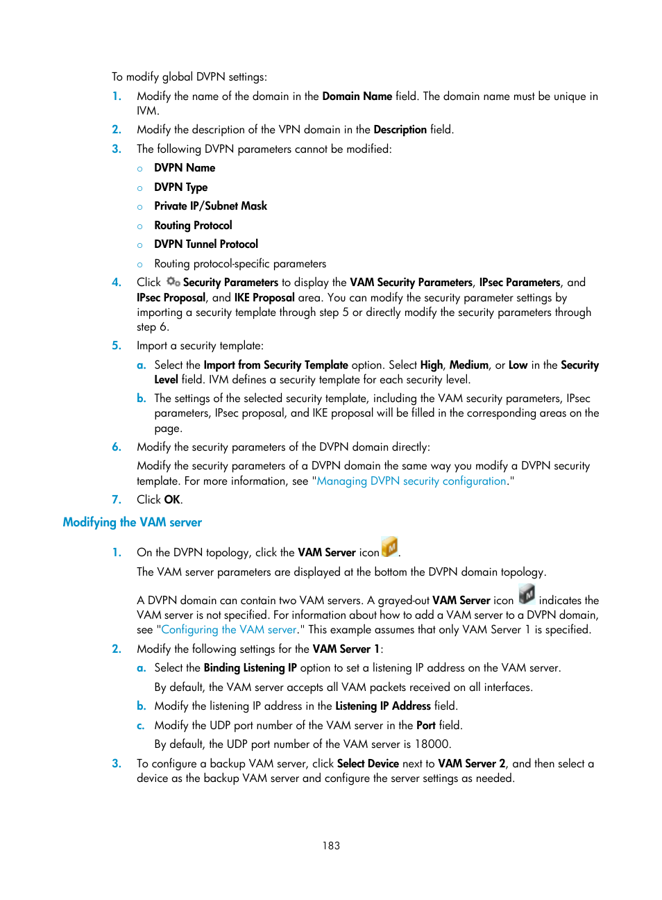 Modifying the vam server | H3C Technologies H3C Intelligent Management Center User Manual | Page 193 / 213