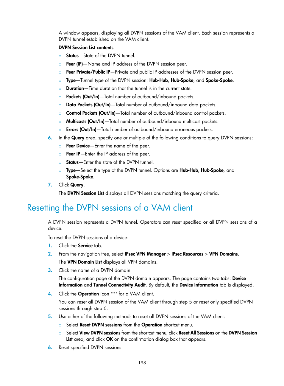 Resetting the dvpn sessions of a vam client | H3C Technologies H3C Intelligent Management Center User Manual | Page 208 / 213