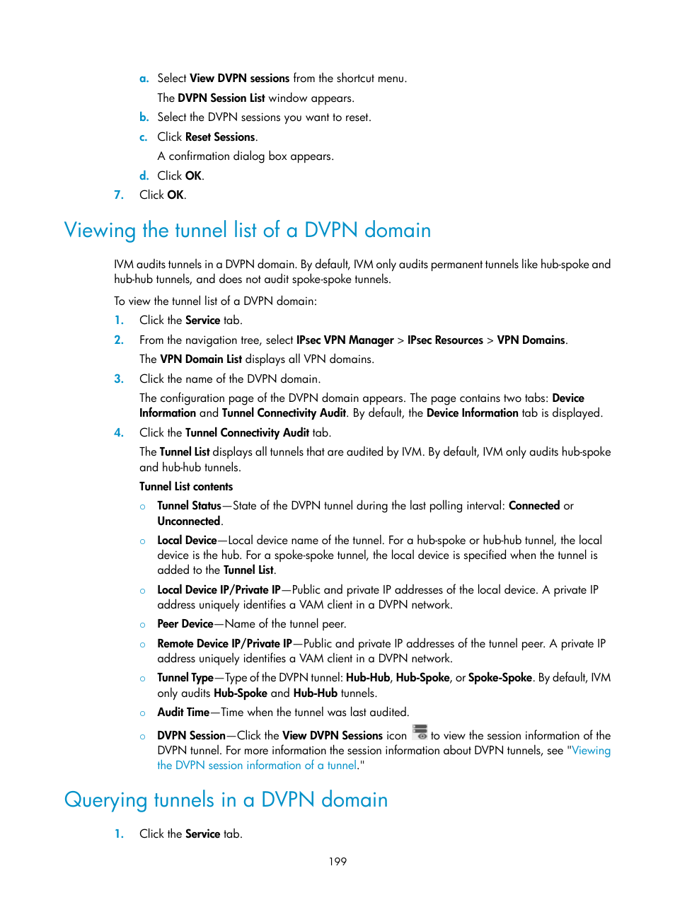 Viewing the tunnel list of a dvpn domain, Querying tunnels in a dvpn domain | H3C Technologies H3C Intelligent Management Center User Manual | Page 209 / 213