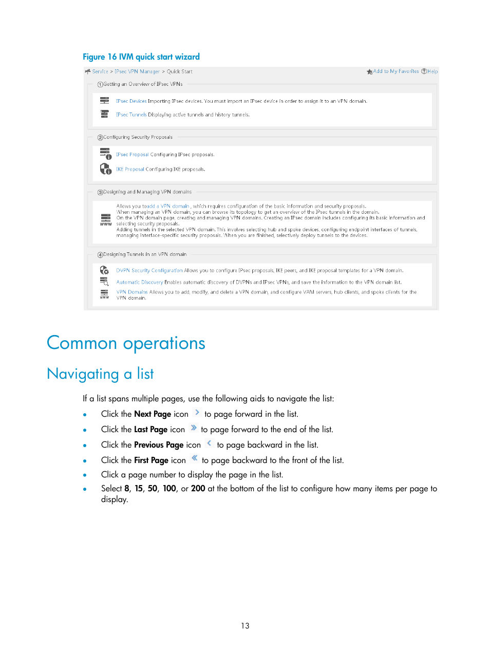 Common operations, Navigating a list | H3C Technologies H3C Intelligent Management Center User Manual | Page 23 / 213