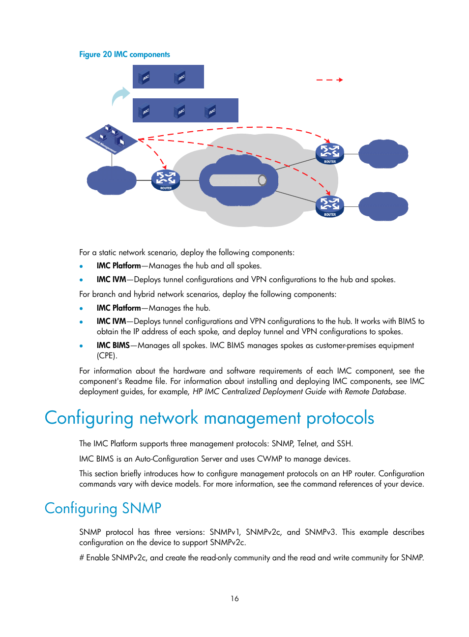 Configuring network management protocols, Configuring snmp, N in | Figure 20 | H3C Technologies H3C Intelligent Management Center User Manual | Page 26 / 213