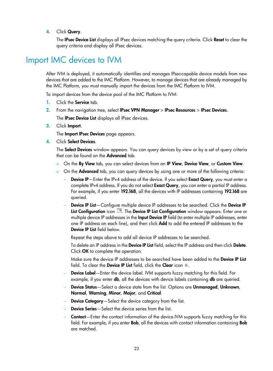 Import imc devices to ivm | H3C Technologies H3C Intelligent Management Center User Manual | Page 32 / 213