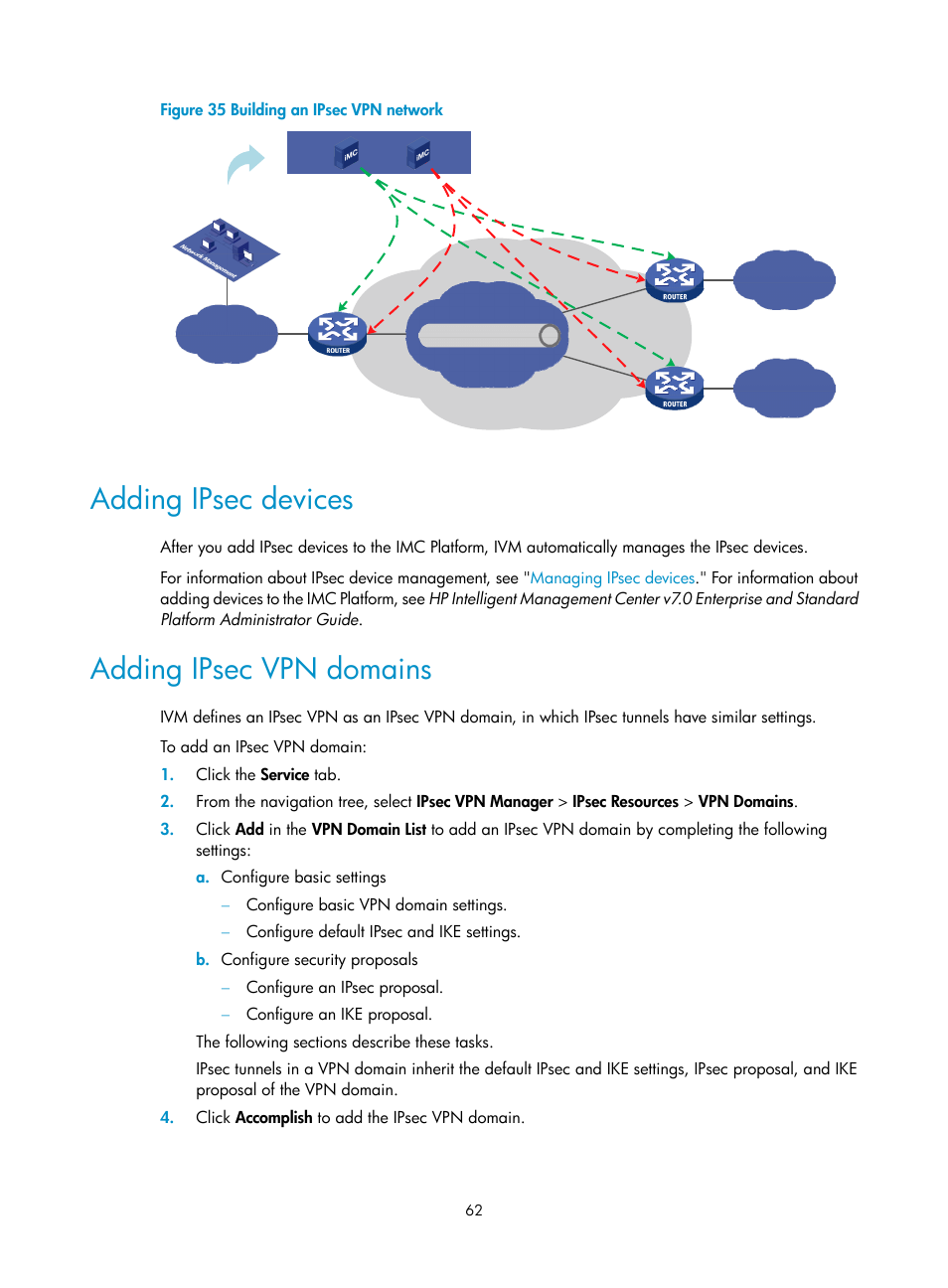 Adding ipsec devices, Adding ipsec vpn domains | H3C Technologies H3C Intelligent Management Center User Manual | Page 72 / 213