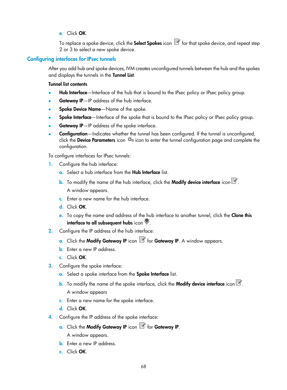 Configuring interfaces for ipsec tunnels | H3C Technologies H3C Intelligent Management Center User Manual | Page 78 / 213