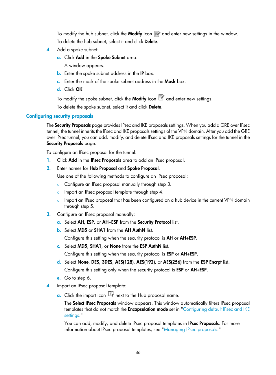 Configuring security proposals | H3C Technologies H3C Intelligent Management Center User Manual | Page 96 / 213