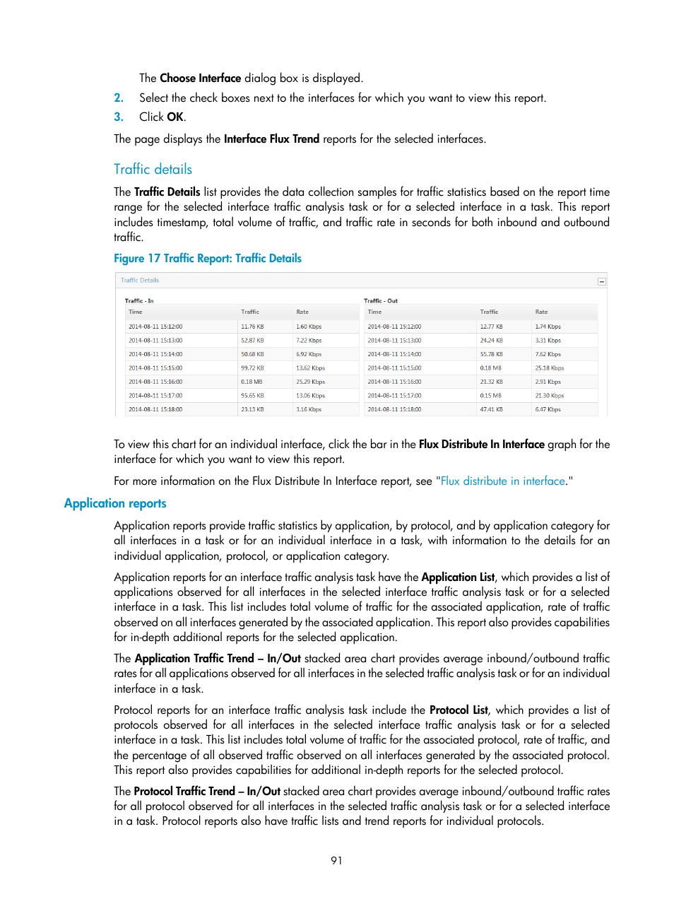 Traffic details, Application reports | H3C Technologies H3C Intelligent Management Center User Manual | Page 101 / 371