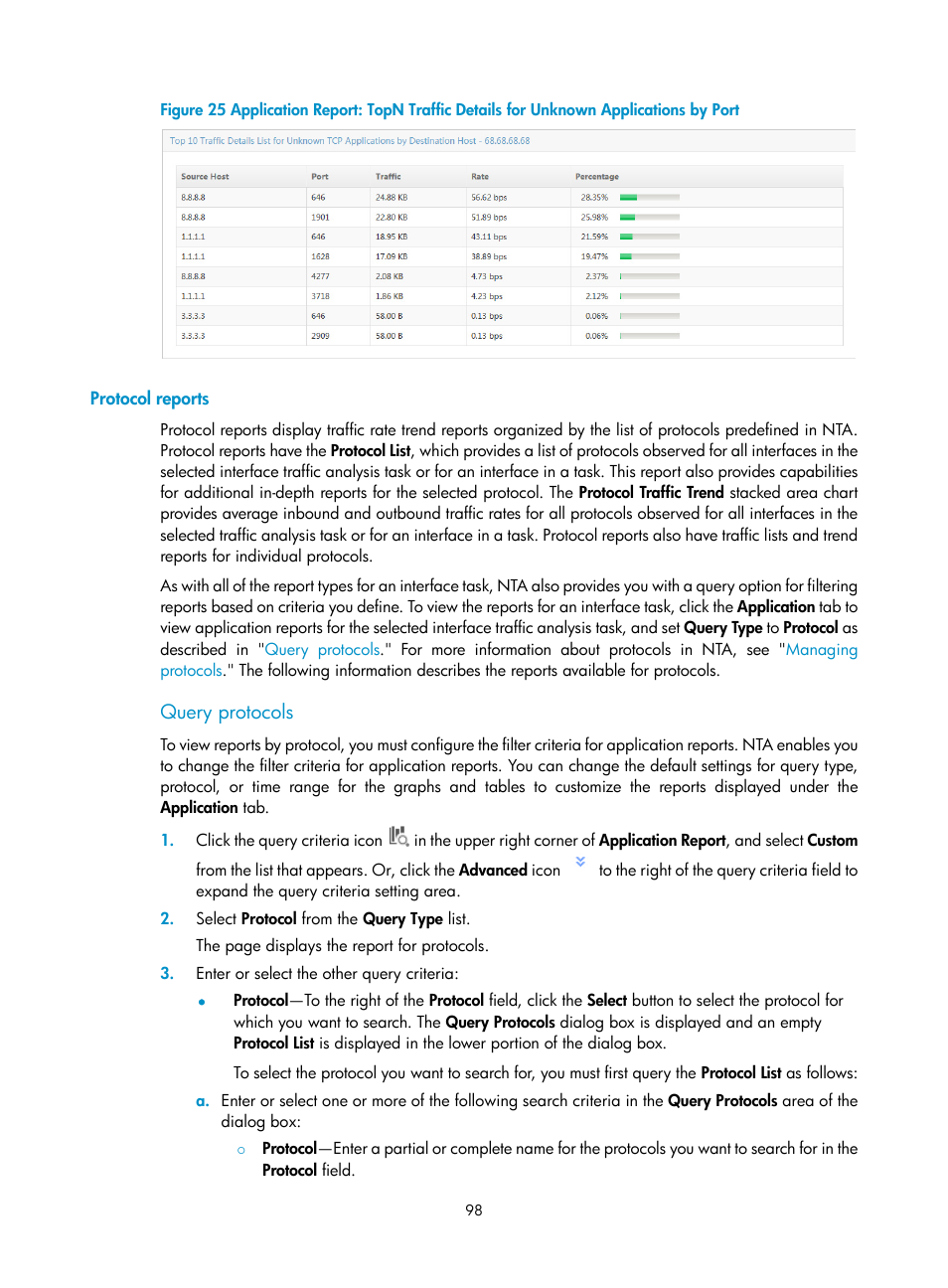 Protocol reports, Query protocols | H3C Technologies H3C Intelligent Management Center User Manual | Page 108 / 371